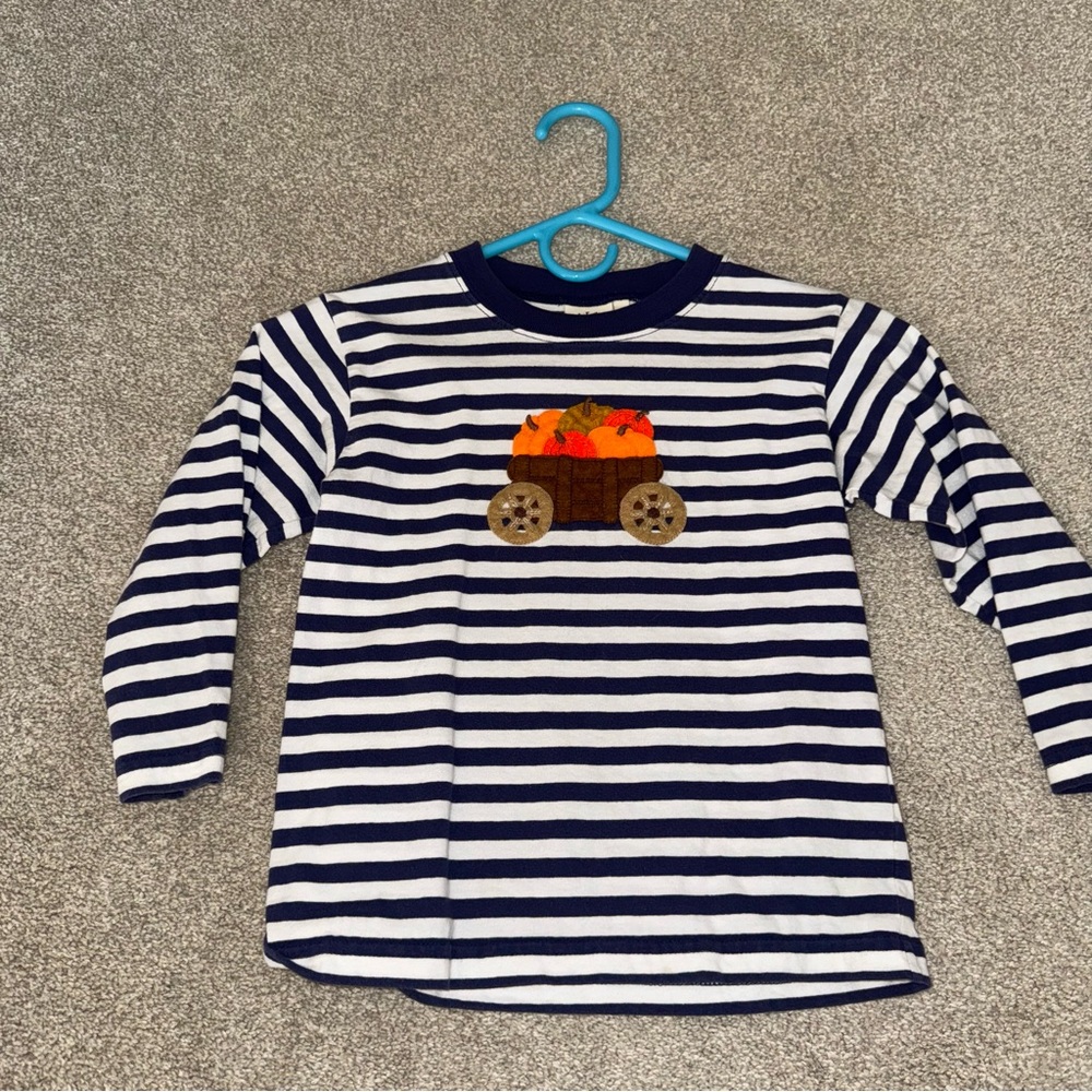Luigi Kids Striped Kids Long Sleeve Shirt with Pumpkin Wagon Design